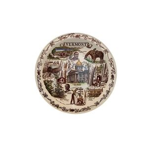 Vtg Vernon Kilns Vermont Souvenir Plate Brown 10.5" Green Mountain State